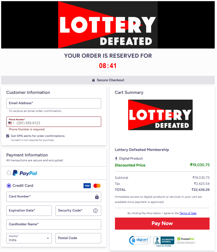 Lottery Defeated - Checkout Page